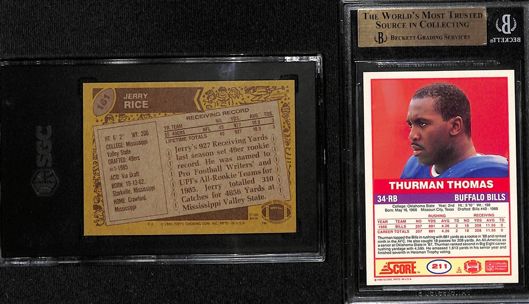 Football Rookie Card Lot - 1986 Topps Jerry Rice (SGC 7) & 1989 Score Thurman Thomas (BGS 9.5)