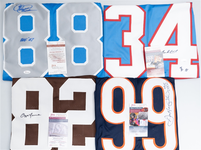 (4) Signed Hall of Famer Signed Football Jerseys - Earl Campbell, Dan Hampton, Ozzie Newsome, Charlie Sanders (All JSA COAs)