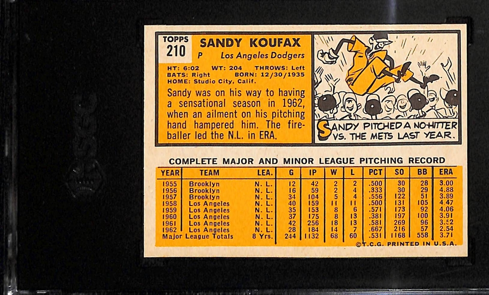 1963 Topps Sandy Koufax #210 Graded SGC 5