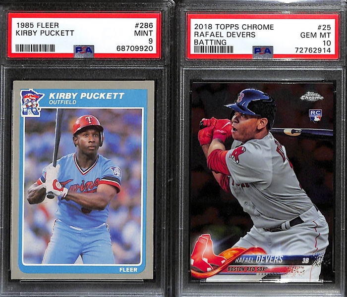 Baseball Card Lot - 2022 Spencer Torkelson Ruby Autograph #/20, 2022 Optic Alex Bregman Autograph #/20, 2022 Immaculate Paul Goldschmidt Auto Bat #/10,  1985 Fleer Kirby Puckett Rookie (PSA 9(,...