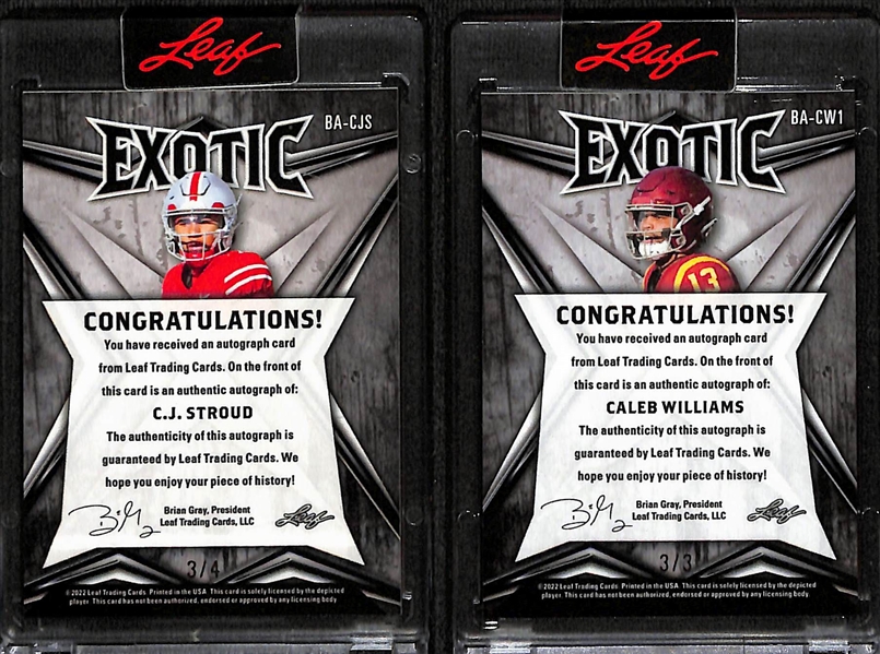 2022 Leaf Exotic Autograph Rookie Cards - C.J. Stroud (#3/4) & Caleb Williams (#3/3)