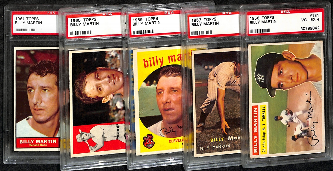 Lot of (5) 1956-1961 Topps Billy Martin Cards  - All PSA Graded