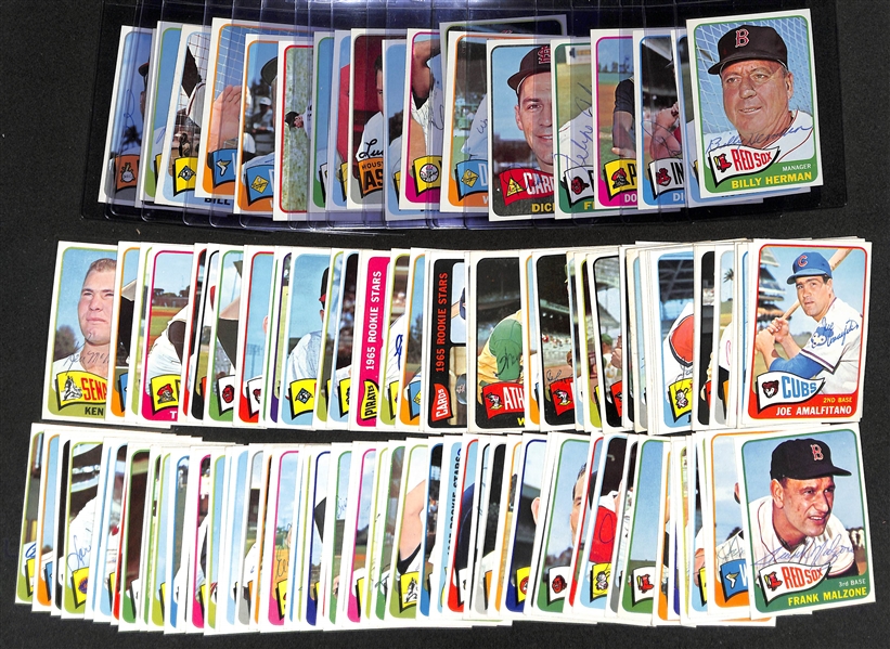 (127) Signed 1965 Topps Baseball Cards Inc. Brooks Robinson, Red Schoendiesnt, Warren Spahn, Bill Rigeny, Al Lopez, Walt Alston, Mel Stottlemyre, Lee Thomas, Joe Nuxhall, Lum Harris, Jim Piersall,...