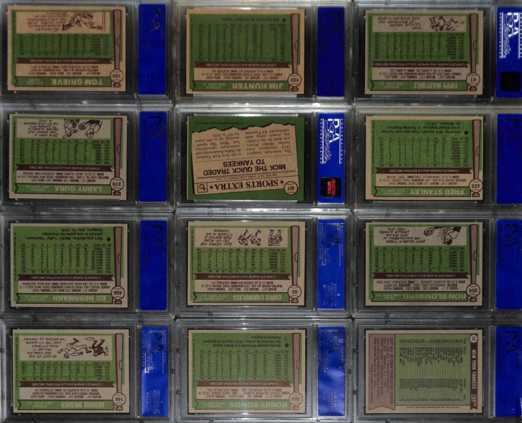 (15) PSA 8 or 9 Graded 1976 Topps Cards (Mostly Yankees, Inc. a Team Card, Jim Hunter, Tippy Martinez, Bobby Bonds, Sparky Lyle)