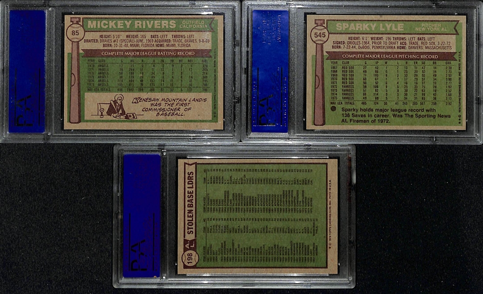 (15) PSA 8 or 9 Graded 1976 Topps Cards (Mostly Yankees, Inc. a Team Card, Jim Hunter, Tippy Martinez, Bobby Bonds, Sparky Lyle)