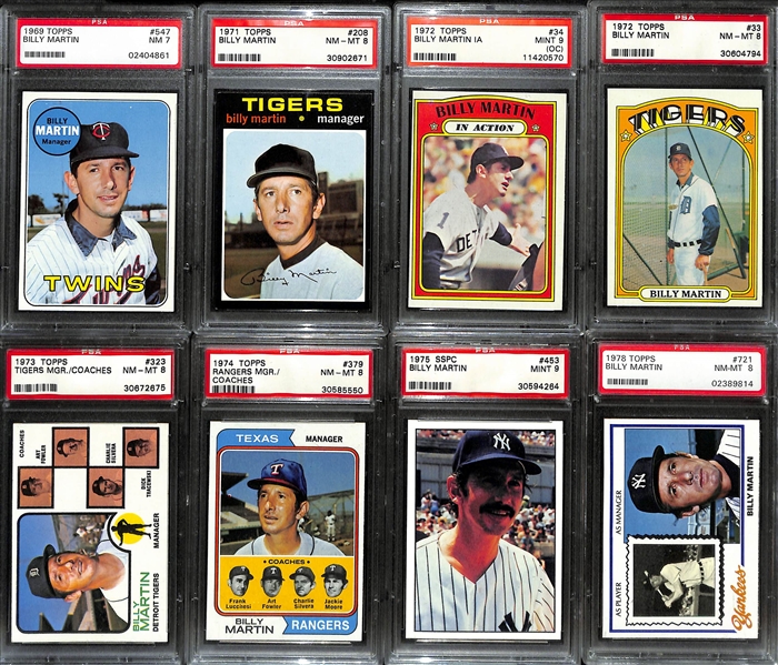 Lot of (16) Graded 1969-1986 Billy Martin Cards  - (15) PSA Graded & (1) FGS Graded