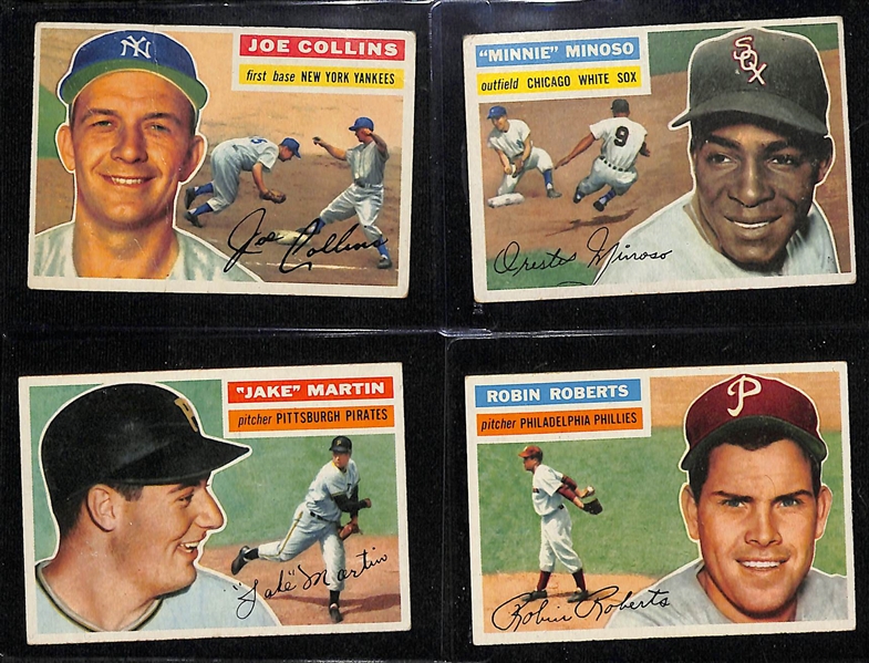 (11) Topps Baseball Cards - Inc. (9) 1956 (O'Brien, Baker, Schoendienst, Hodges, Collins, Minoso, Martin, Roberts, Fox) & (2) 1957 (Mathews, Campanella)