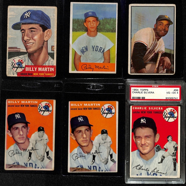 (6) 1953-1954 Topps & Bowman Baseball Cards Including (4) Billy Martin, (1) Monte Irvin, (1) Charlie Silvera (PSA 4)