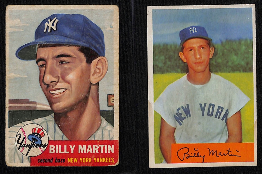 (6) 1953-1954 Topps & Bowman Baseball Cards Including (4) Billy Martin, (1) Monte Irvin, (1) Charlie Silvera (PSA 4)