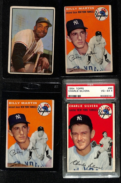 (6) 1953-1954 Topps & Bowman Baseball Cards Including (4) Billy Martin, (1) Monte Irvin, (1) Charlie Silvera (PSA 4)