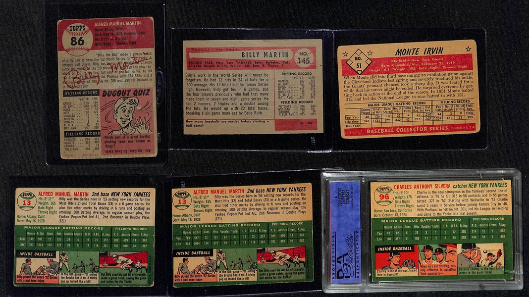 (6) 1953-1954 Topps & Bowman Baseball Cards Including (4) Billy Martin, (1) Monte Irvin, (1) Charlie Silvera (PSA 4)