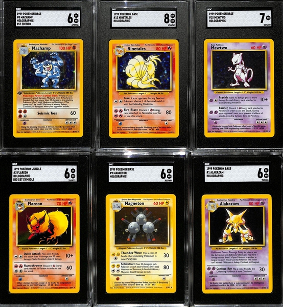 Lot of (6) 1999 Pokemon Holo Foil SGC Graded Cards inc. Base Set Machamp 1st Edition (SGC 6), Base Set Ninetales (SGC 8),+