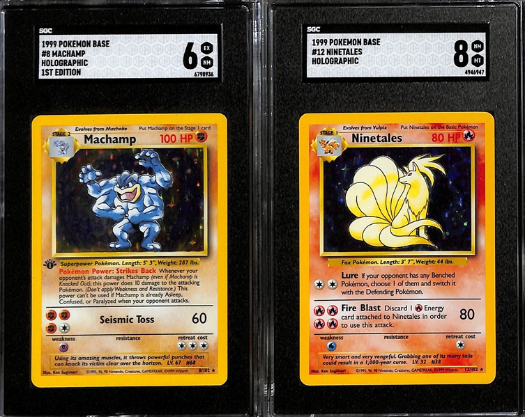 Lot of (6) 1999 Pokemon Holo Foil SGC Graded Cards inc. Base Set Machamp 1st Edition (SGC 6), Base Set Ninetales (SGC 8),+