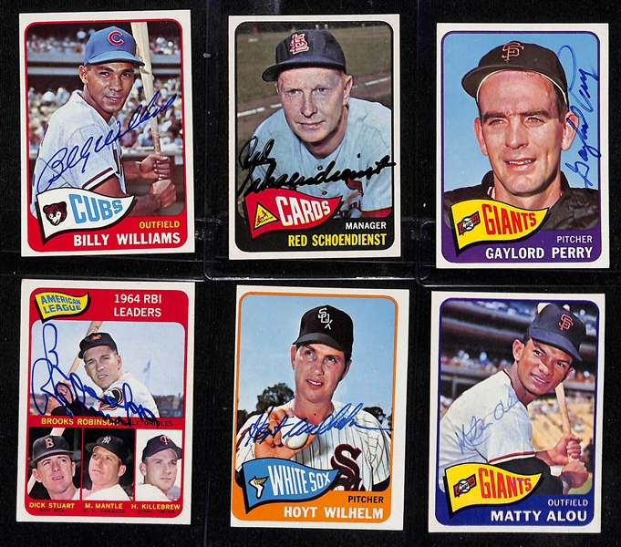 (126) Signed 1965 Topps Baseball Cards Inc. Billy Williams, Red Schoendienst, Perry, Robinson, Hoyt Wilhelm, Matty Alou, Bobby Richardson, Tim McCarver, Frank Thomas, Dick Sisler, Tom Tresh, and...