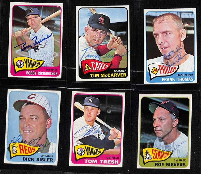 (126) Signed 1965 Topps Baseball Cards Inc. Billy Williams, Red Schoendienst, Perry, Robinson, Hoyt Wilhelm, Matty Alou, Bobby Richardson, Tim McCarver, Frank Thomas, Dick Sisler, Tom Tresh, and...