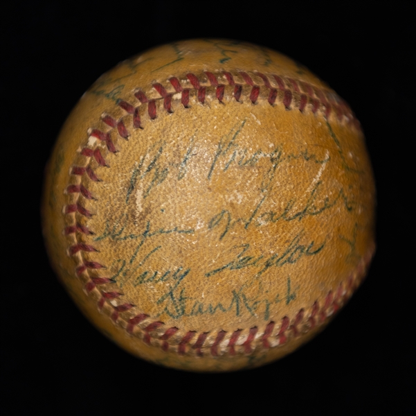 1947 Brooklyn Dodgers Signed Baseball - 27 Signatures w. Jackie Robinson (All Signatures Enhanced) - Robinson's Rookie Year - JSA Auction Letter