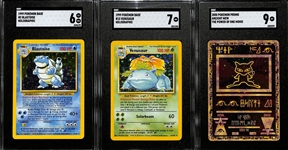 Lot of (3) Vintage SGC Graded Pokemon Cards- 1999 Base Set Blastoise Holo (SGC 6), 1999 Base Set Venusaur Holo (SGC 7), 2000 Promo Ancient Mew (SGC 9)