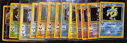 Lot of (13) Vintage Pokemon Holo Cards w/ (12) Base Set Holos inc. Gyarados, Mewtwo, (2) Ninetales, Zapdos, +