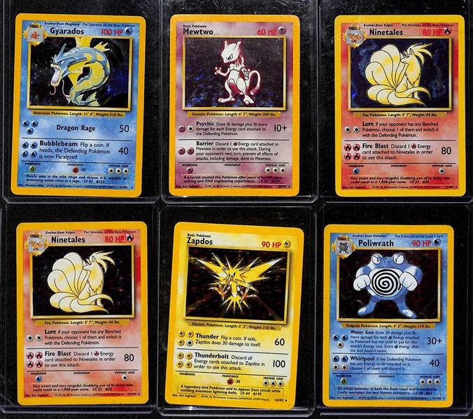 Lot of (13) Vintage Pokemon Holo Cards w/ (12) Base Set Holos inc. Gyarados, Mewtwo, (2) Ninetales, Zapdos, +