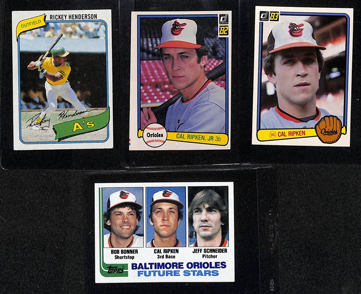 (23) 1980s Baseball Rookies w. Rickey Henderson, (3) Ripken Jr., (3) Gwynn, (5) Sandberg, (3) Boggs, (3) Mattingly, Puckett, (3) Raines, Gibson