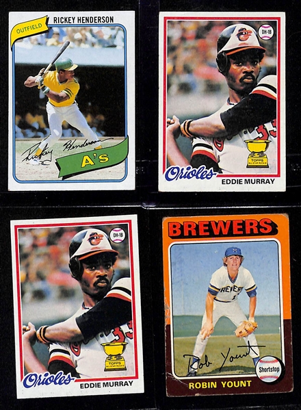 (12) Baseball Rookie Lot w. Rickey Henderson, (2) Murray, Yount, (3) O. Smith, +