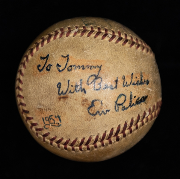 Brooklyn Dodgers Signed Baseball w. Jackie Robinson, Vin Scully, Don Drysdale, Happy Felton (Mascot), & Erv Palica - JSA Auction Letter