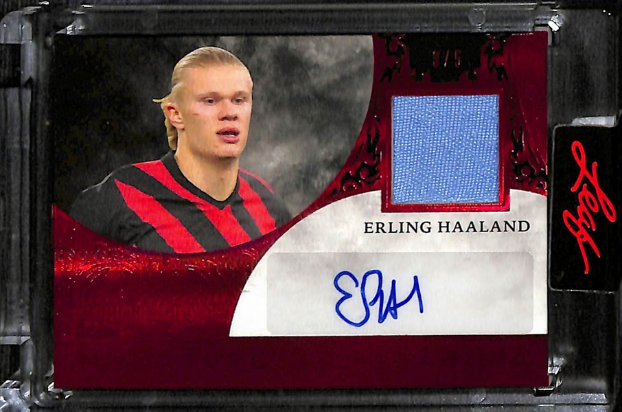 2023 Leaf Superlative Signature Memorabilia Autographed Soccer Relic Cards (Erling Haaland #3/5 and Pedri #11/15)