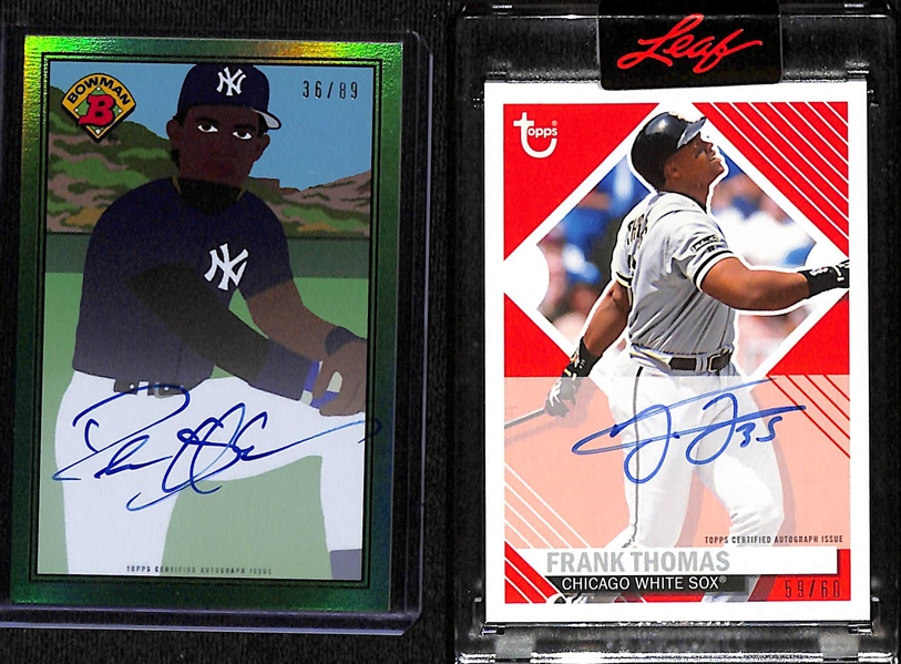 (2) Topps Certified Autograph Cards - Deion Sanders (2021 Topps 1989 Bowman X Green Foil #/89) & 2021 Topps Brooklyn Collection Frank Thomas #/60)