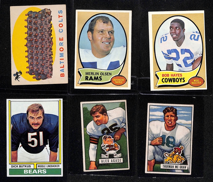 (20) Vintage (1951-1979) Football Cards w. Unitas, Namath, Bednarik, Tittle, James Lofton (Rookie), +