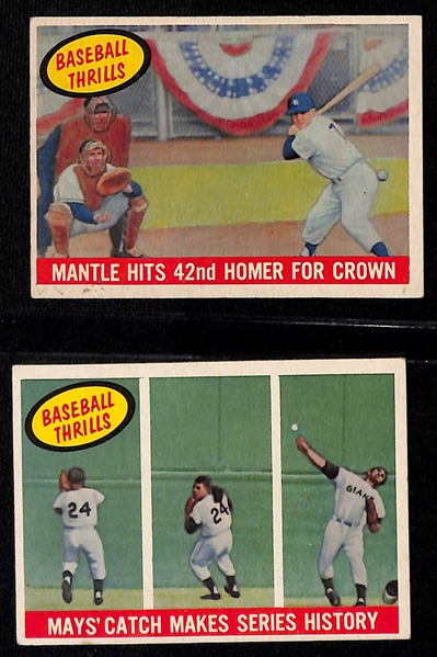 Vintage Baseball Card Lot w. (2) 1959 Topps Baseball Thrills (Mickey Mantle, Willie Mays) & (6) 1963 Post Cereal Cards (Berra, Koufax, Gibson, Drysdale, Marichal, Snider)