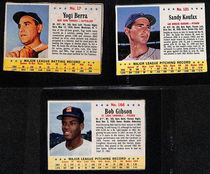 Vintage Baseball Card Lot w. (2) 1959 Topps Baseball Thrills (Mickey Mantle, Willie Mays) & (6) 1963 Post Cereal Cards (Berra, Koufax, Gibson, Drysdale, Marichal, Snider)