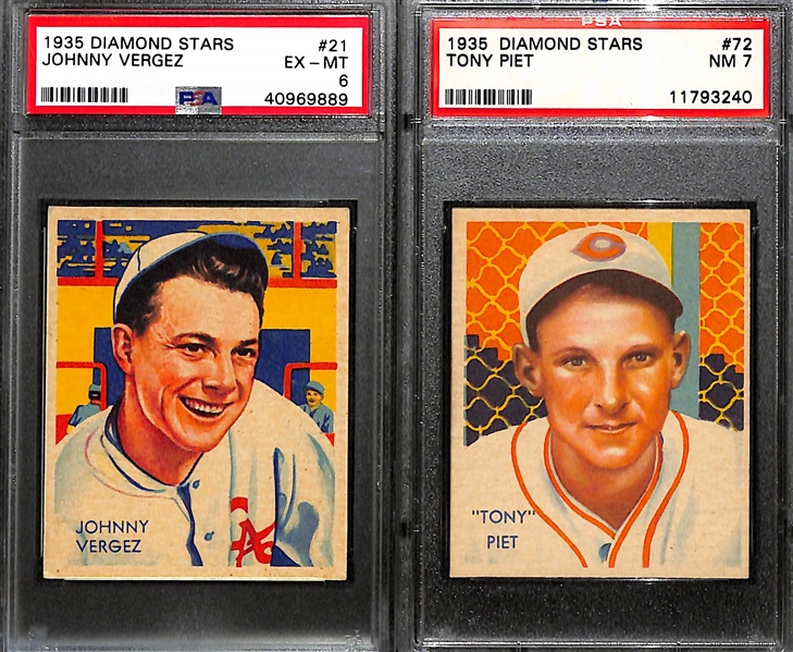 (4) PSA Graded Vintage Baseball Cards Inc. (2) 1935 Diamond Stars (Vergez, Piet) and (2) 1936 Diamond Stars (Allen, Riggs)