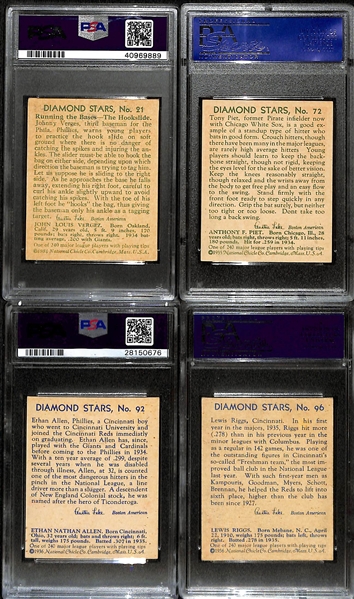 (4) PSA Graded Vintage Baseball Cards Inc. (2) 1935 Diamond Stars (Vergez, Piet) and (2) 1936 Diamond Stars (Allen, Riggs)