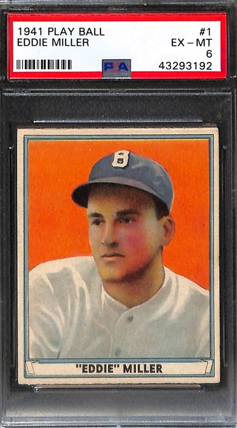 (2) PSA Graded 1941 Play Ball Vintage Baseball Cards Inc. George McQuinn PSA 7.5 and Eddie Miller PSA 6