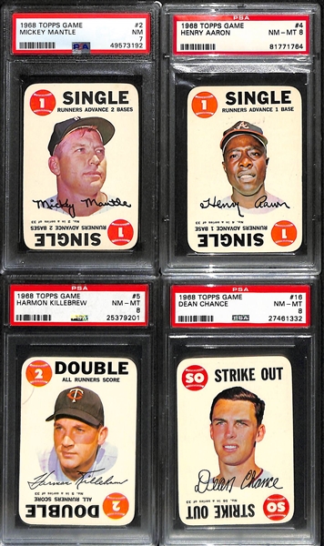 (8) 1968 PSA Graded Topps Game Baseball Cards Inc. (1) PSA 7 (Mantle) (7) PSA 8 (Aaron, Santo, Torre, and more)