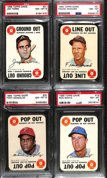 (8) 1968 PSA Graded Topps Game Baseball Cards Inc. (1) PSA 7 (Mantle) (7) PSA 8 (Aaron, Santo, Torre, and more)