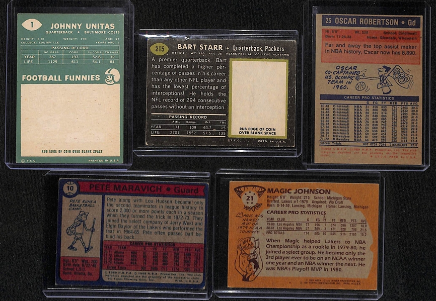 Lot of (13) 1960-1981 Topps Football & Basketball Stars w. 1960 Topps Johnny Unitas