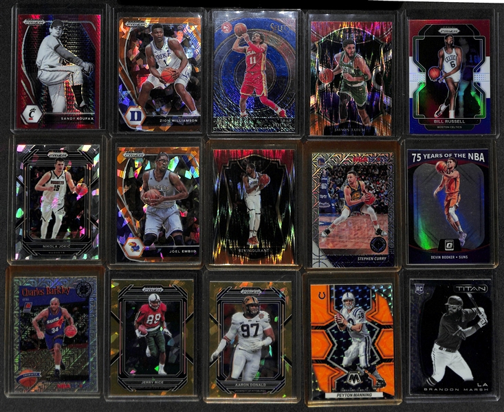 600+ Sports Cards - Mostly Prizm, Topps Chrome, & Optic Colored Silver/Refractor SP Cards - Loaded w. Stars & Rookies!  Inc. Lebron James, Steph Curry, Bryce Harper, Dan Marino, +