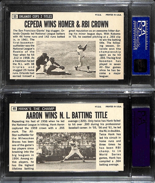 (2) 1964 Graded Topps Giants Baseball Cards w. Orlando Cepeda PSA 9 #55 and Hank Aaron PSA 8.5 #49