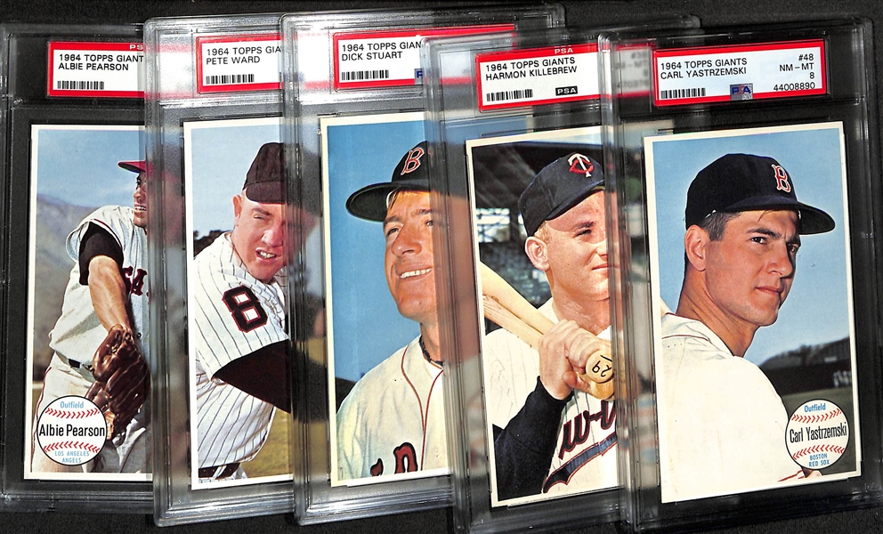 Lot of (5) 1964 Topps Giants Baseball Cards - All PSA 8 Inc. Yastrzemski & Killebrew