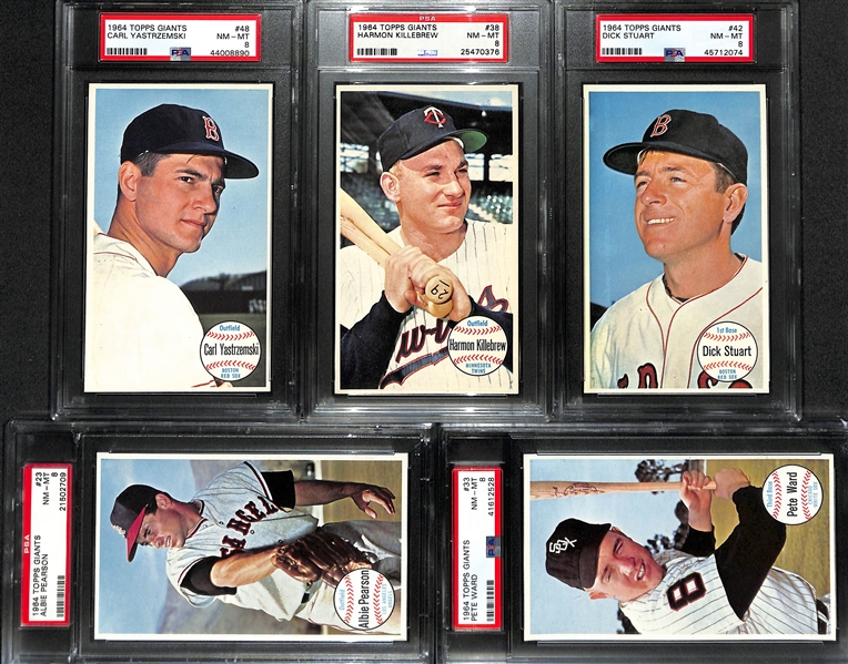 Lot of (5) 1964 Topps Giants Baseball Cards - All PSA 8 Inc. Yastrzemski & Killebrew