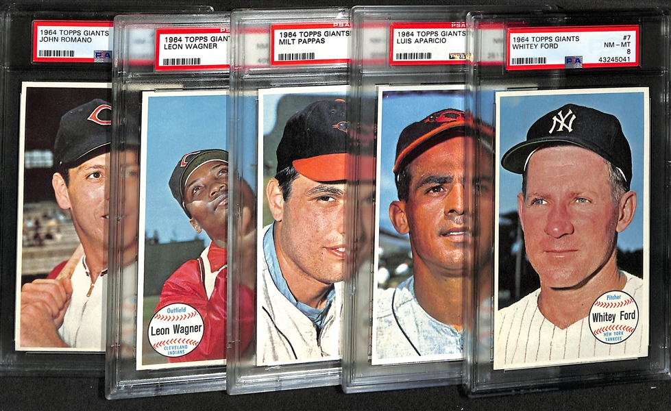 Lot of (5) 1964 Topps Giants Baseball Cards - All PSA 8 Inc. Whitey Ford #7