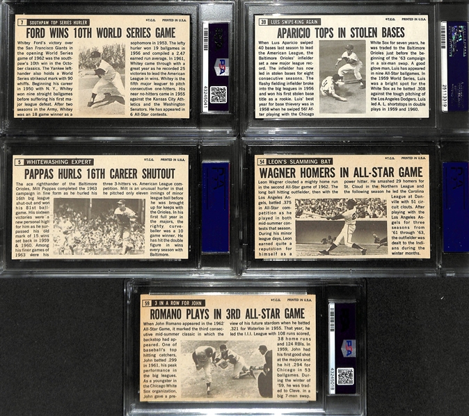 Lot of (5) 1964 Topps Giants Baseball Cards - All PSA 8 Inc. Whitey Ford #7