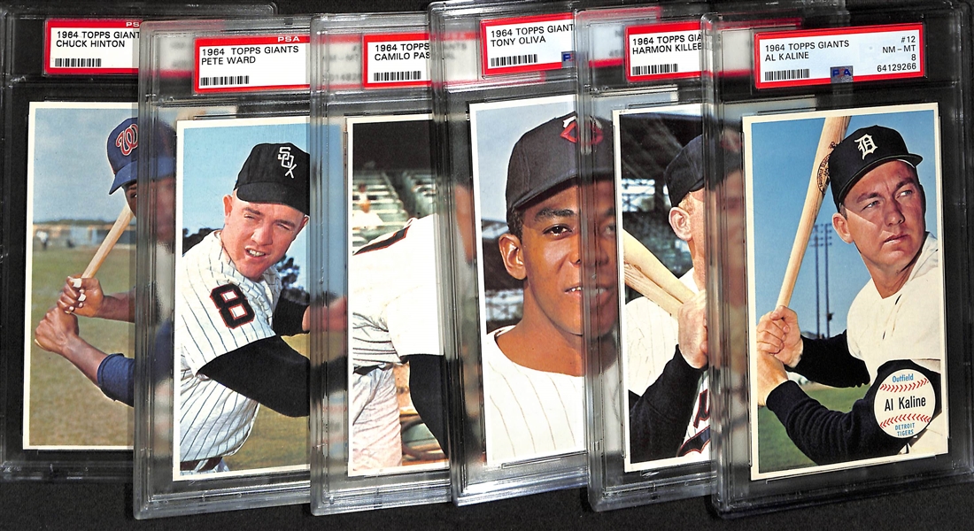 Lot of (6) 1964 Topps Giants Baseball Cards - All PSA 8 Inc. Al Kaline #12, Harmon Killebrew #38 & More