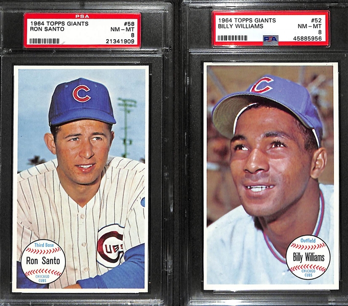 Lot of (7) 1964 Topps Giants Baseball Cards All PSA 8 Inc. Frank Robinson #29, Ron Santo #58, Billy Williams #52 & More