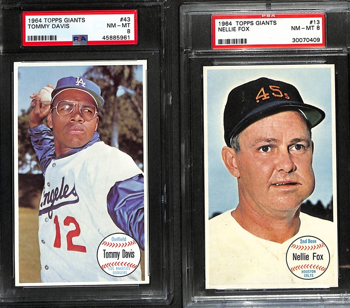 Lot of (7) 1964 Topps Giants Baseball Cards All PSA 8 Inc. Warren Spahn #31, Joe Torre #26, Bob Friend #28, & More