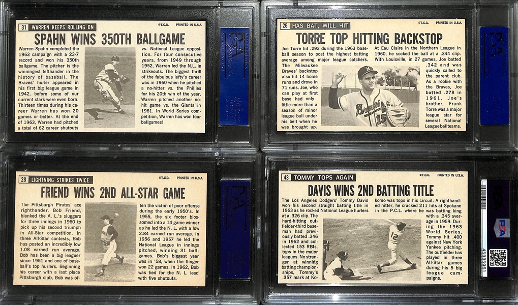 Lot of (7) 1964 Topps Giants Baseball Cards All PSA 8 Inc. Warren Spahn #31, Joe Torre #26, Bob Friend #28, & More