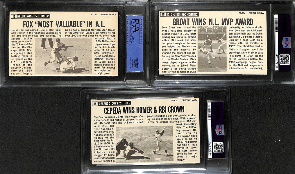 Lot of (7) 1964 Topps Giants Baseball Cards All PSA 8 Inc. Warren Spahn #31, Joe Torre #26, Bob Friend #28, & More