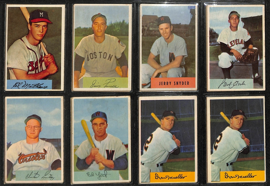 Lot of (186) Assorted 1954 Bowman Baseball Cards w. Yogi Berra & PeeWee Reese