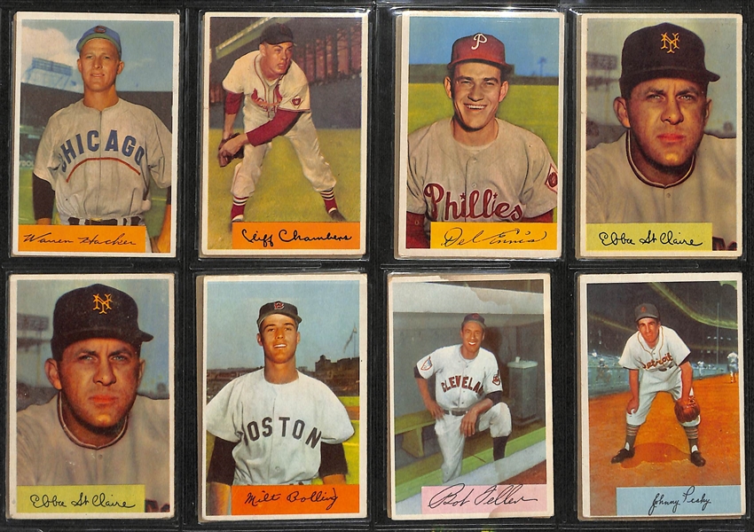 Lot of (186) Assorted 1954 Bowman Baseball Cards w. Yogi Berra & PeeWee Reese